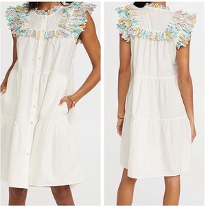 Sea New York Linen Patchwork Quilt Ruffle Shift Dress Size Large Cottagecore